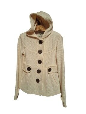 SUGARFLY Waffled Hooded Button Down Jacket Ladies Medium Butter Large Buttons